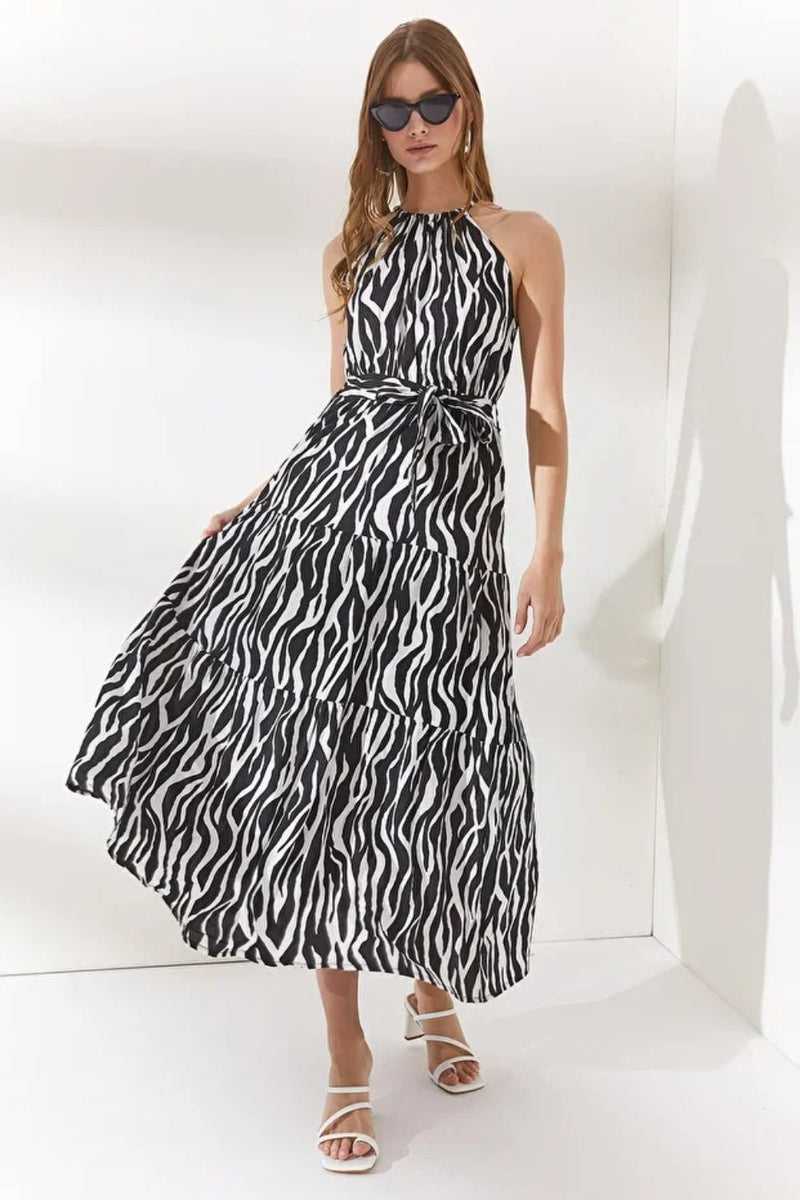 Halter Neck Belted Midi Dress