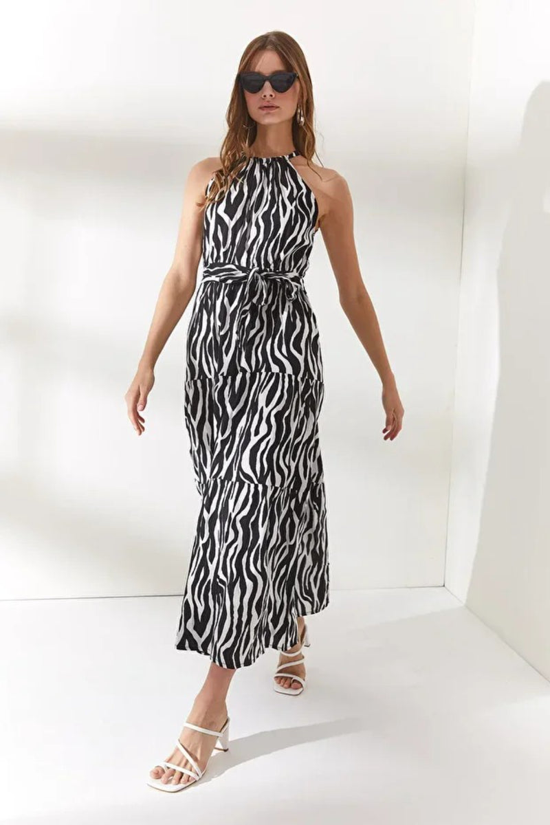 Halter Neck Belted Midi Dress