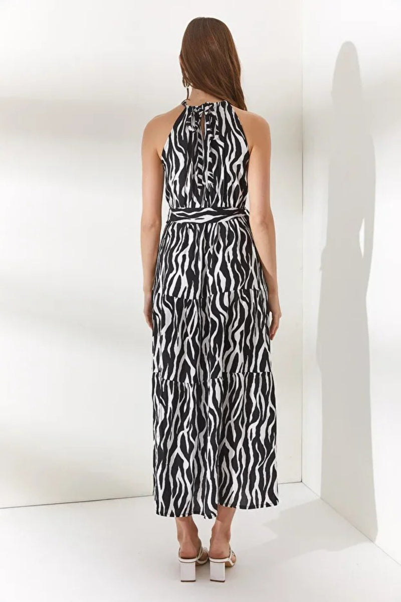 Halter Neck Belted Midi Dress