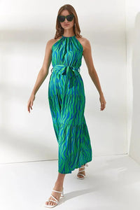 Halter Neck Belted Midi Dress