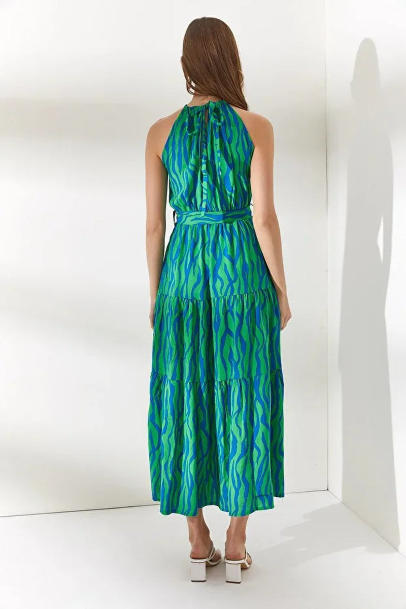 Halter Neck Belted Midi Dress