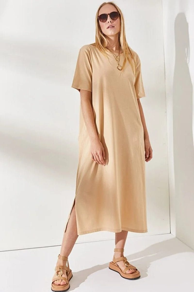 Oversized Cotton Dress with Side Slit