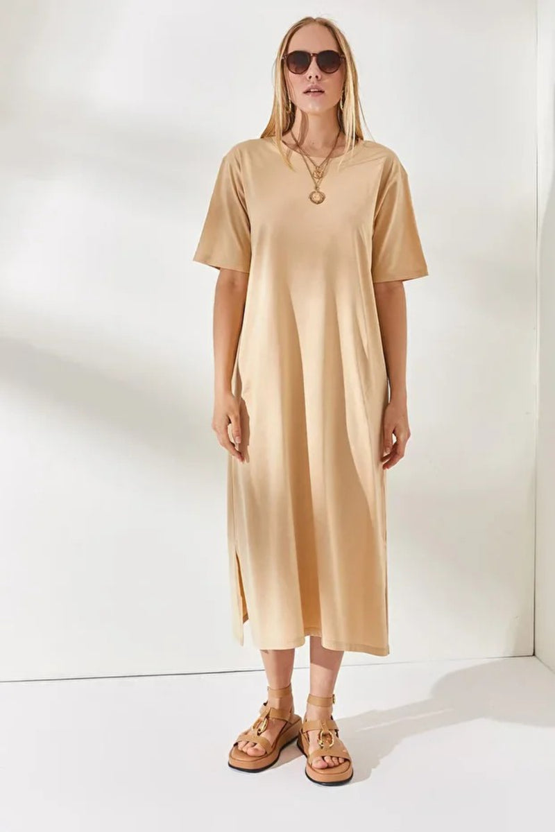 Oversized Cotton Dress with Side Slit