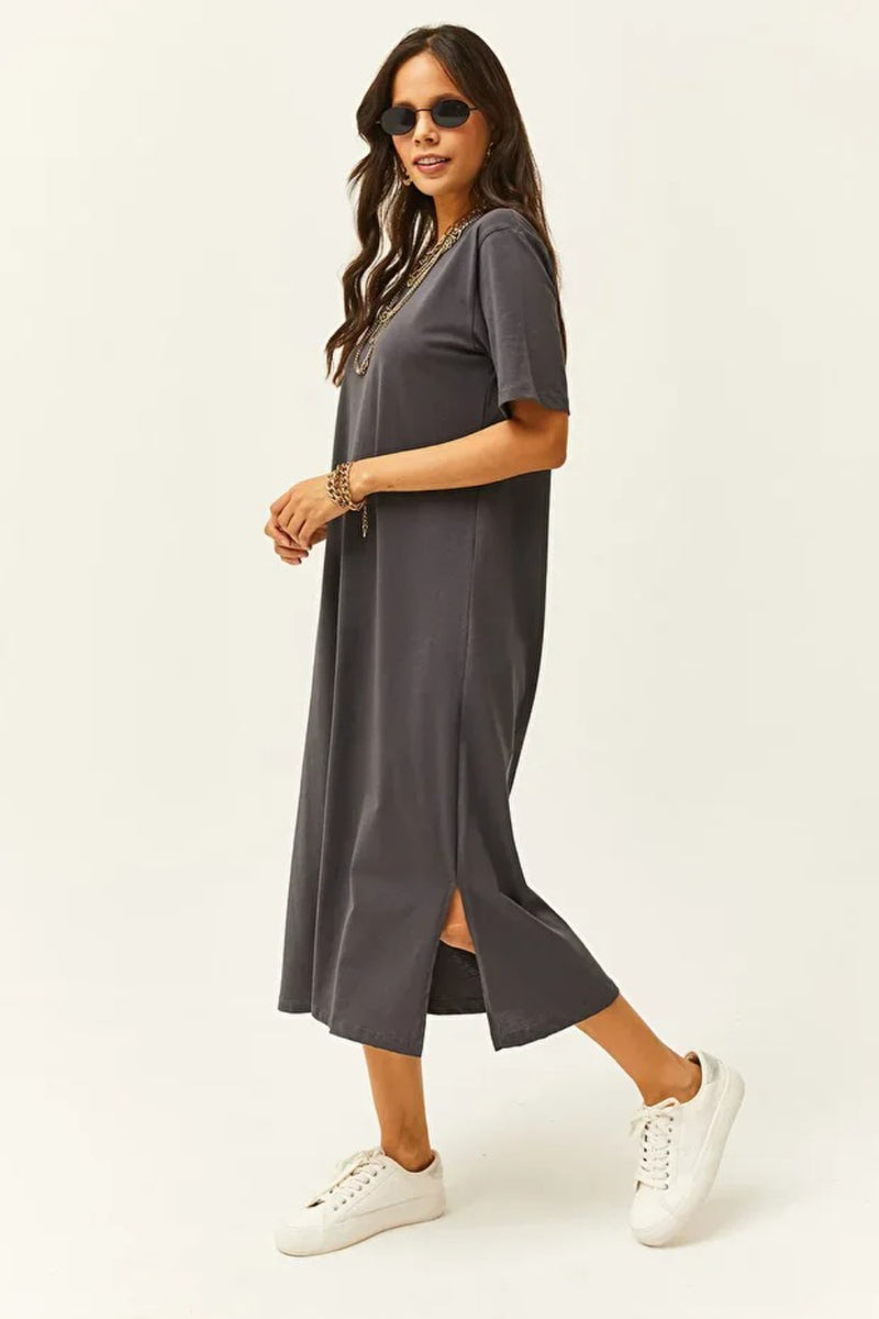 Oversized Cotton Dress with Side Slit