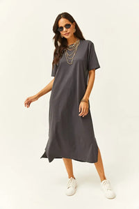 Oversized Cotton Dress with Side Slit