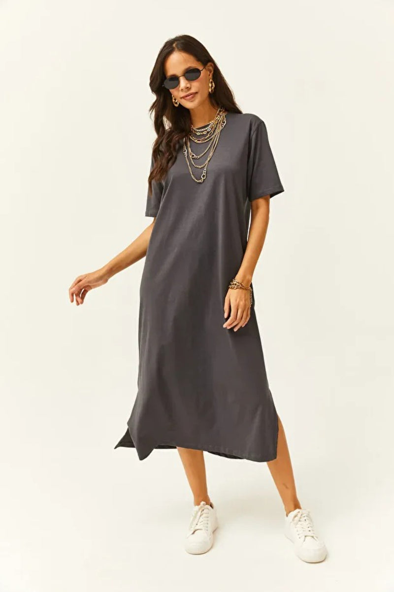 Oversized Cotton Dress with Side Slit