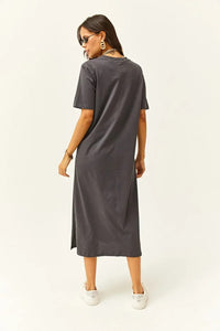 Oversized Cotton Dress with Side Slit