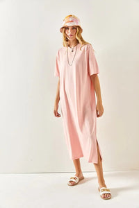 Oversized Cotton Dress with Side Slit