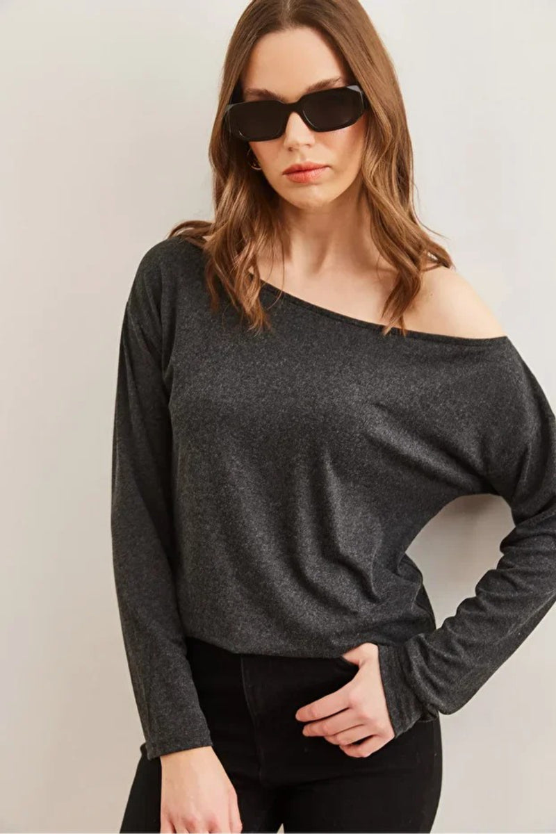 Boat Neck Wool-Viscose Draped Jumper