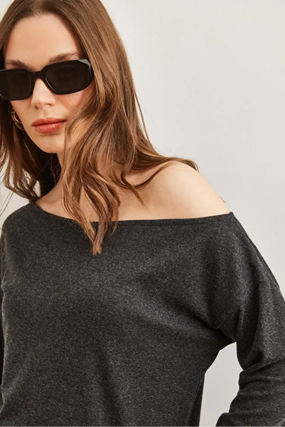 Boat Neck Wool-Viscose Draped Jumper