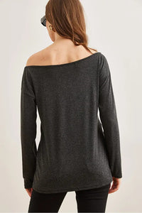 Boat Neck Wool-Viscose Draped Jumper