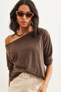 Boat Neck Wool-Viscose Draped Jumper