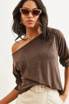 Boat Neck Wool-Viscose Draped Jumper