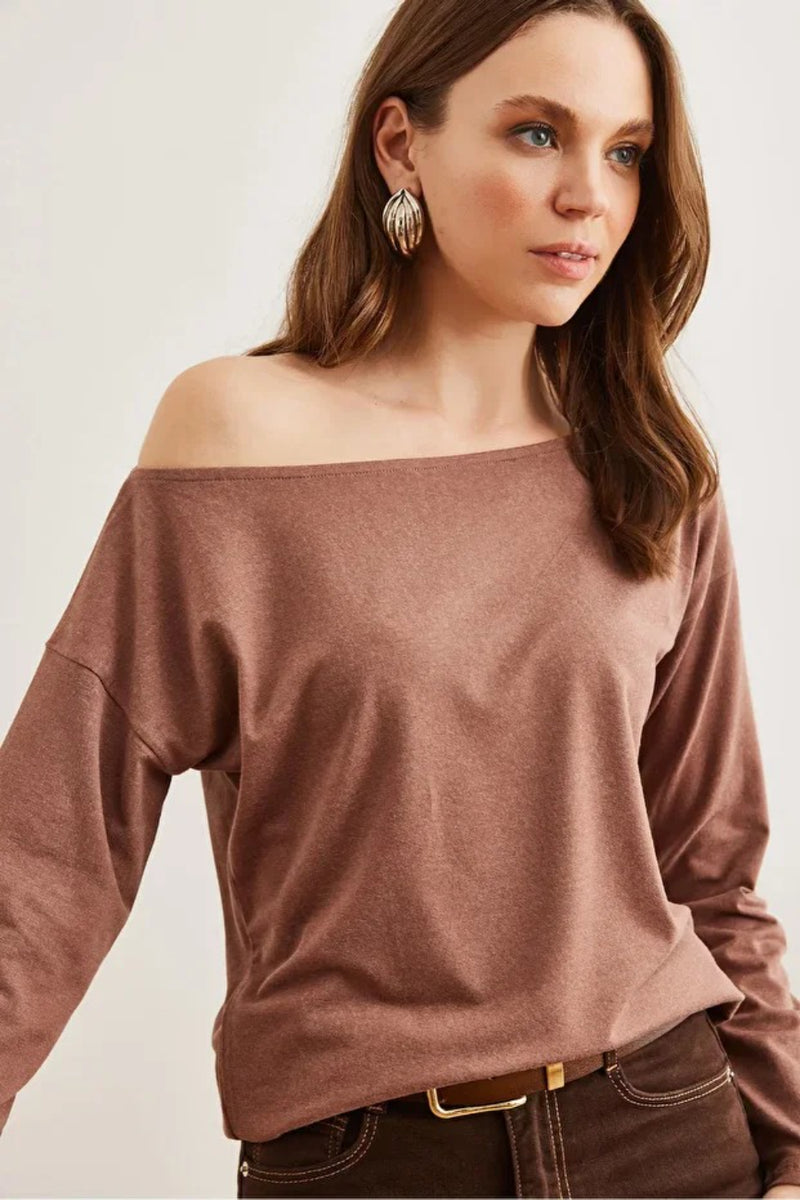 Boat Neck Wool-Viscose Draped Jumper