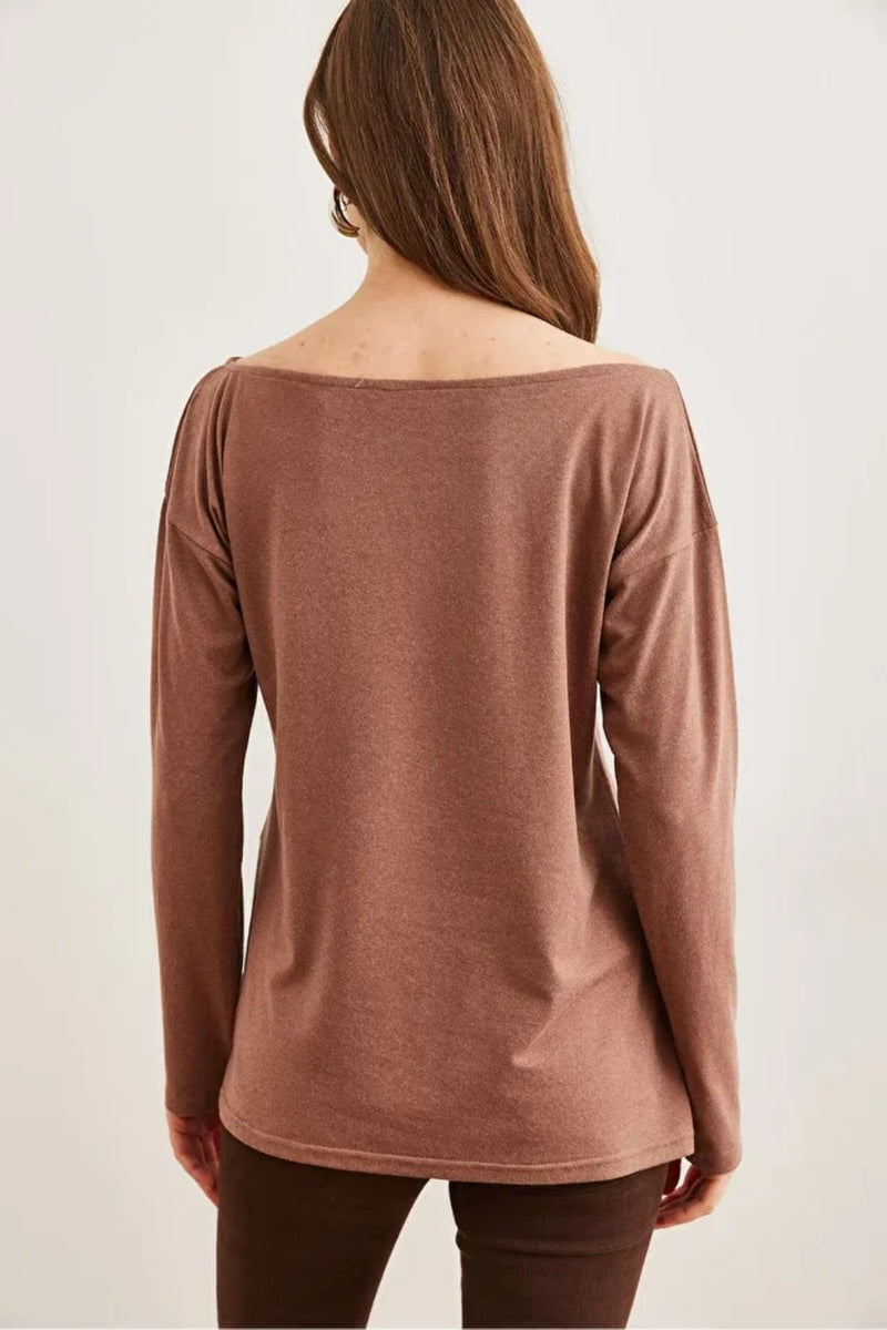 Boat Neck Wool-Viscose Draped Jumper