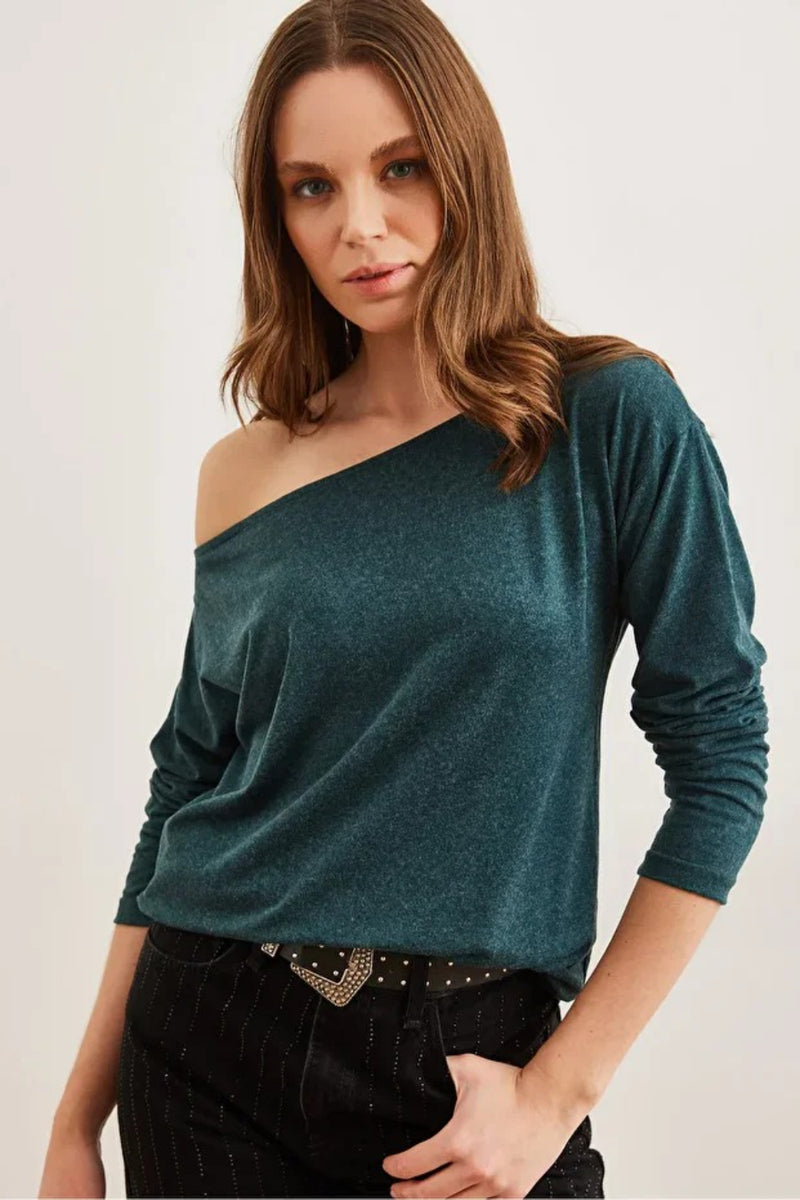 Boat Neck Wool-Viscose Draped Jumper