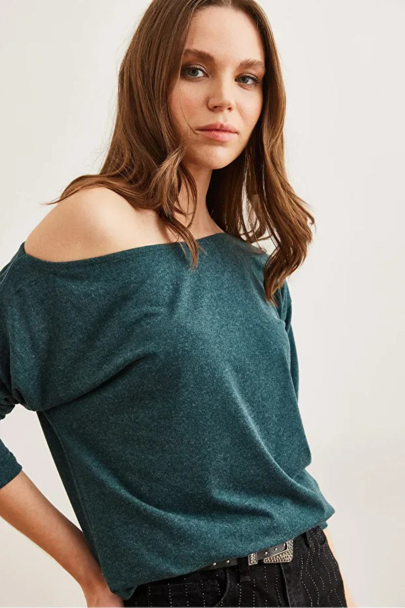 Boat Neck Wool-Viscose Draped Jumper