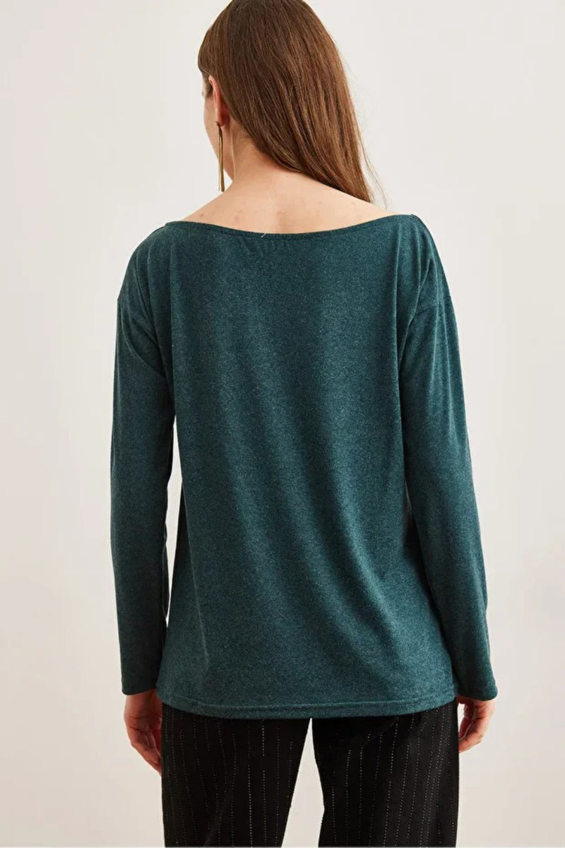 Boat Neck Wool-Viscose Draped Jumper
