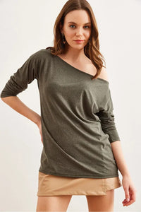 Boat Neck Wool-Viscose Draped Jumper