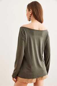 Boat Neck Wool-Viscose Draped Jumper