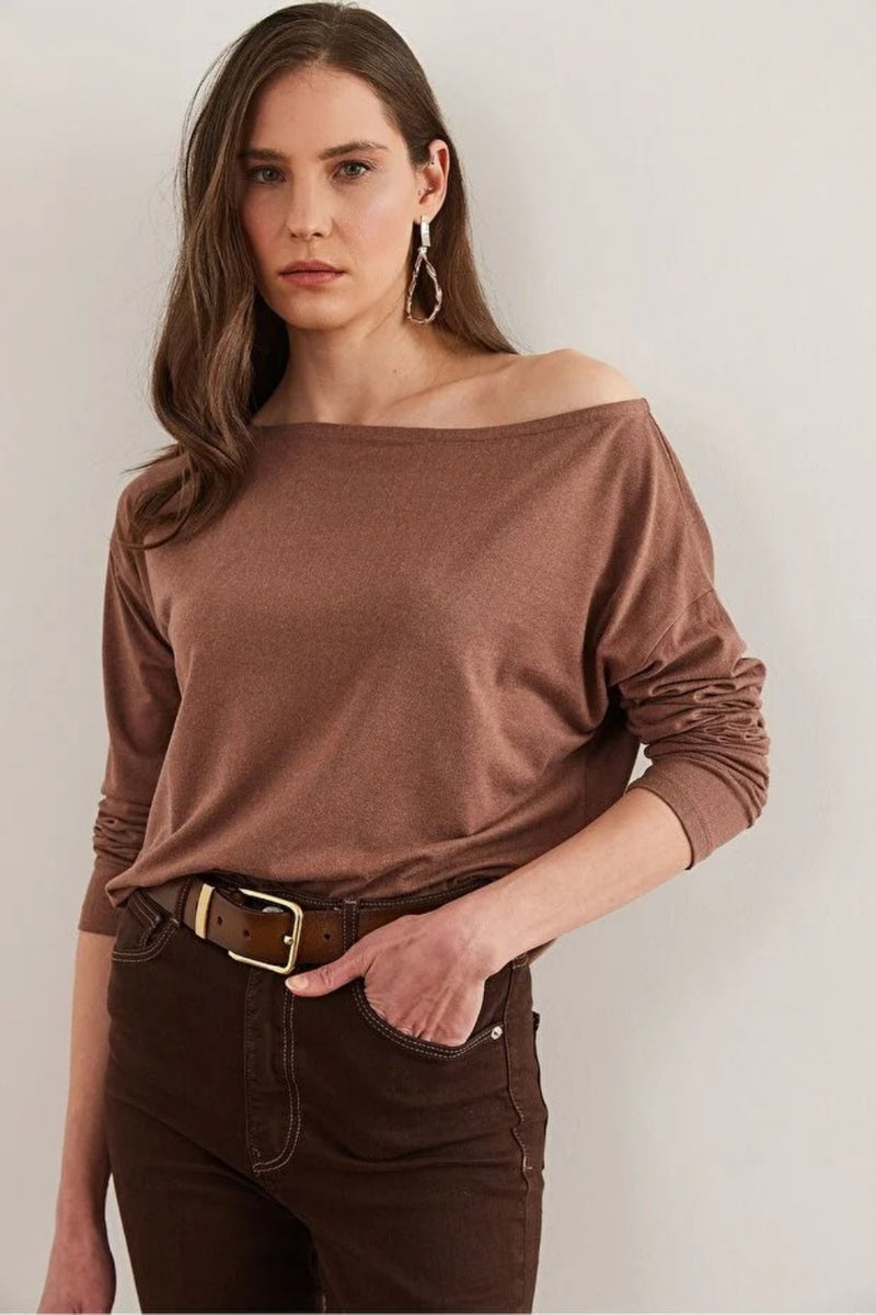 Boat Neck Wool-Viscose Draped Jumper