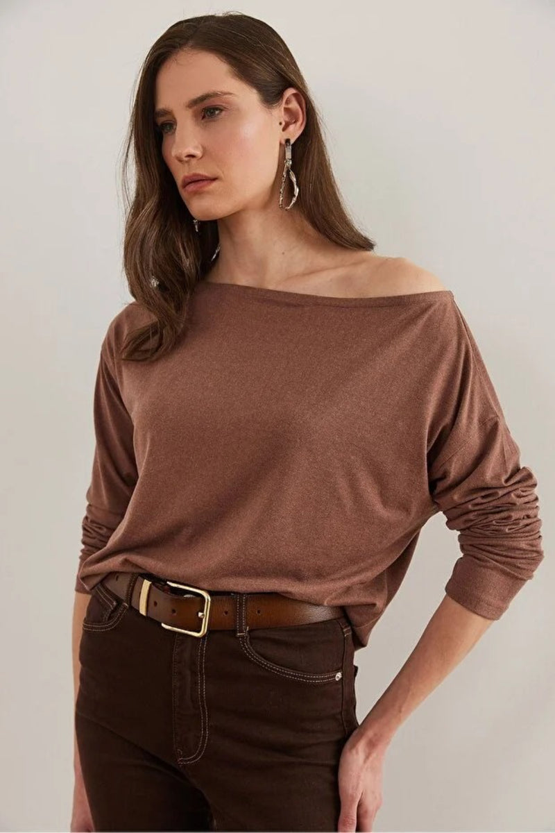 Boat Neck Wool-Viscose Draped Jumper