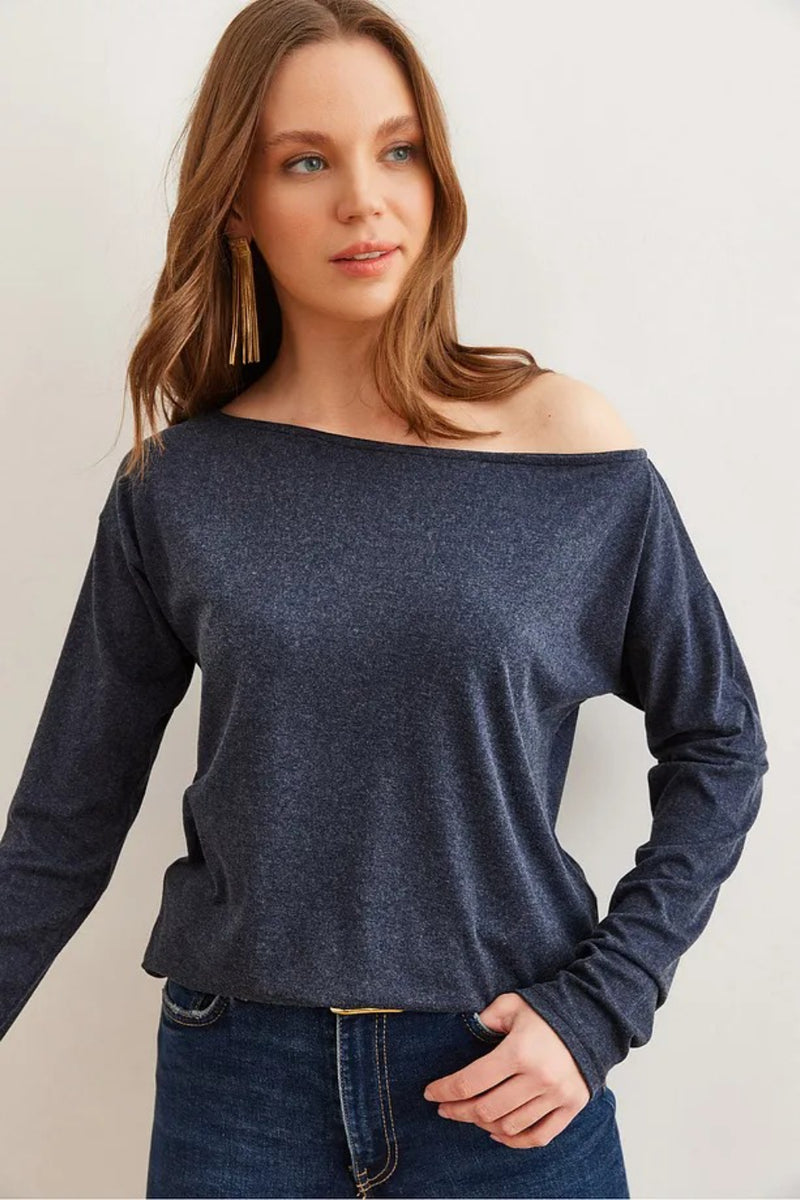 Boat Neck Wool-Viscose Draped Jumper