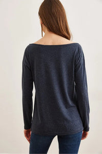 Boat Neck Wool-Viscose Draped Jumper