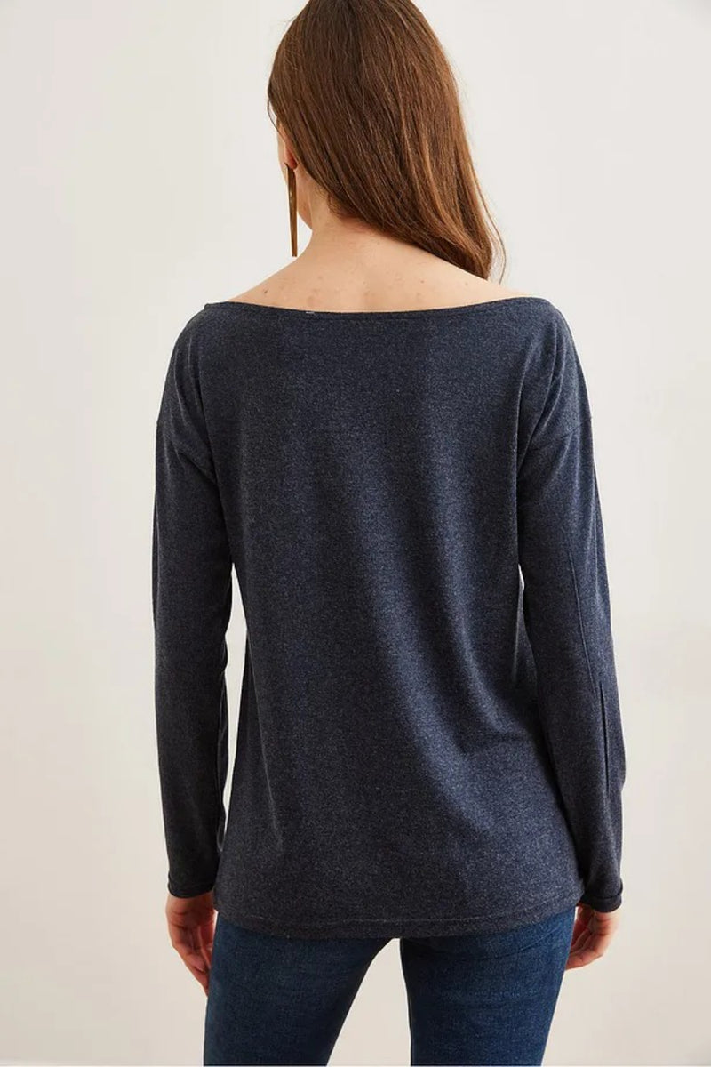 Boat Neck Wool-Viscose Draped Jumper