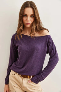Boat Neck Wool-Viscose Draped Jumper
