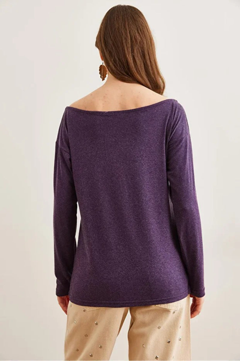 Boat Neck Wool-Viscose Draped Jumper