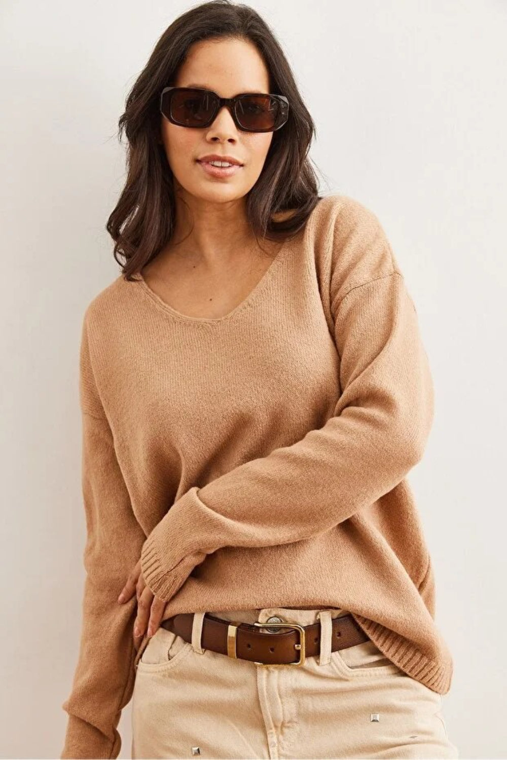 V-Neck Soft-Texture Knit Sweater