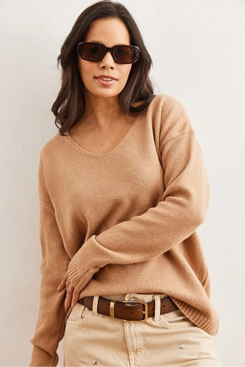 V-Neck Soft-Texture Knit Sweater