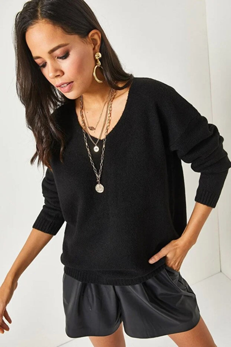 V-Neck Soft-Texture Knit Sweater