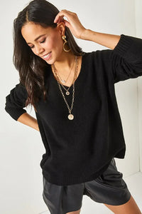 V-Neck Soft-Texture Knit Sweater