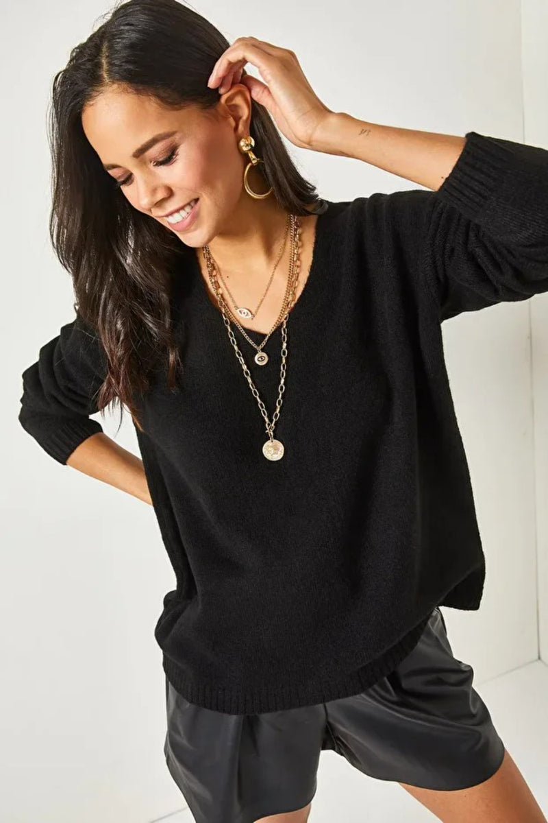 V-Neck Soft-Texture Knit Sweater