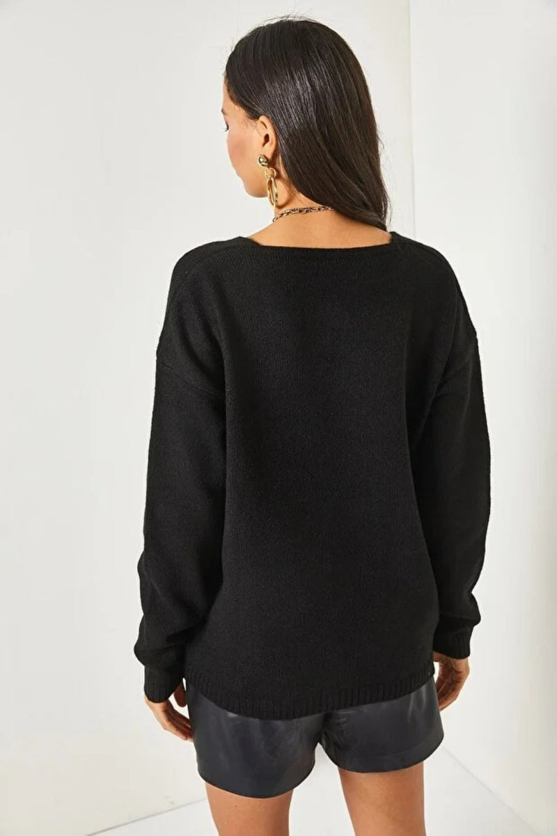 V-Neck Soft-Texture Knit Sweater