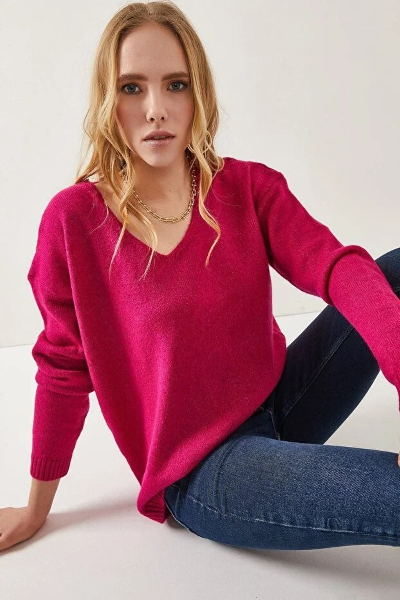 V-Neck Soft-Texture Knit Sweater