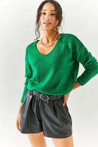 V-Neck Soft-Texture Knit Sweater