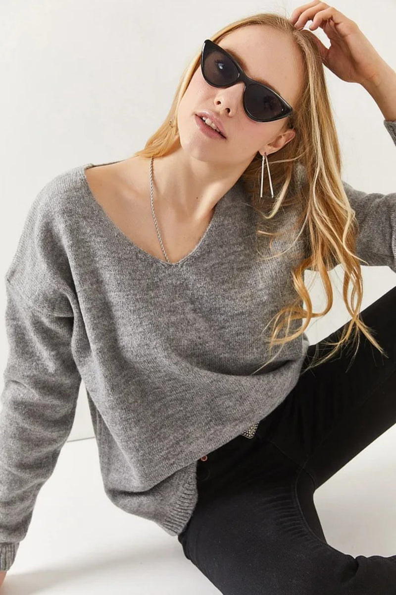 V-Neck Soft-Texture Knit Sweater
