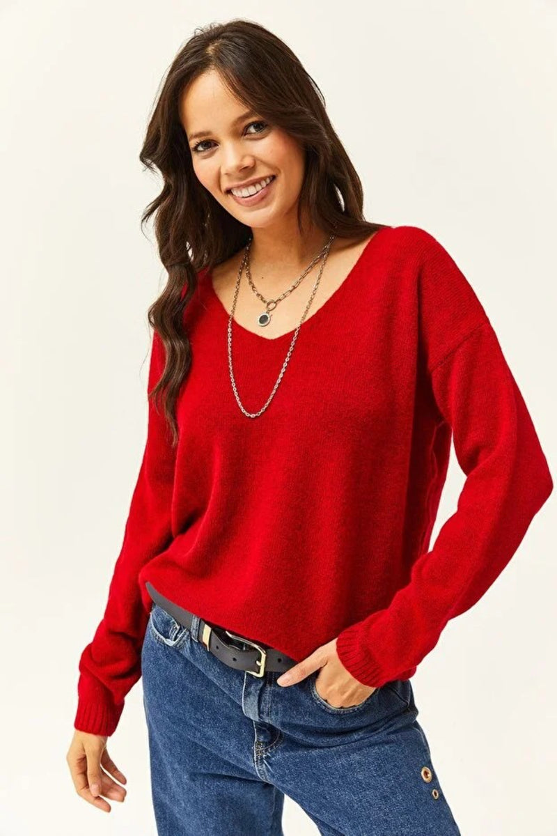 V-Neck Soft-Texture Knit Sweater