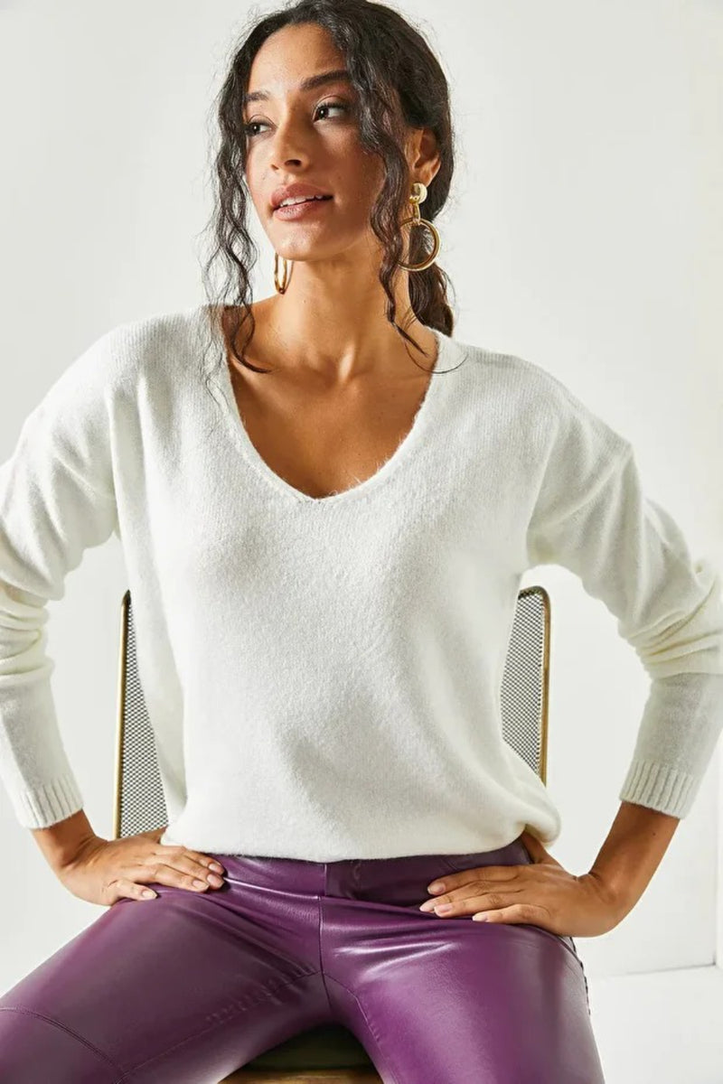 V-Neck Soft-Texture Knit Sweater