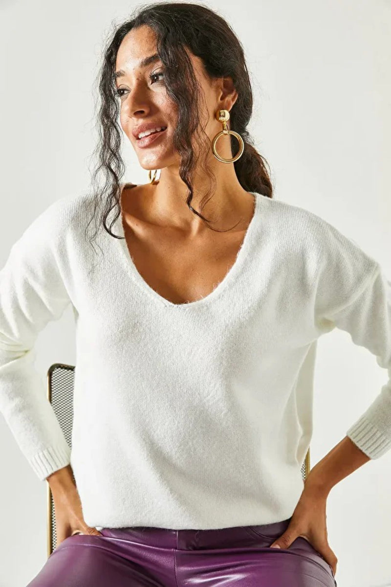 V-Neck Soft-Texture Knit Sweater
