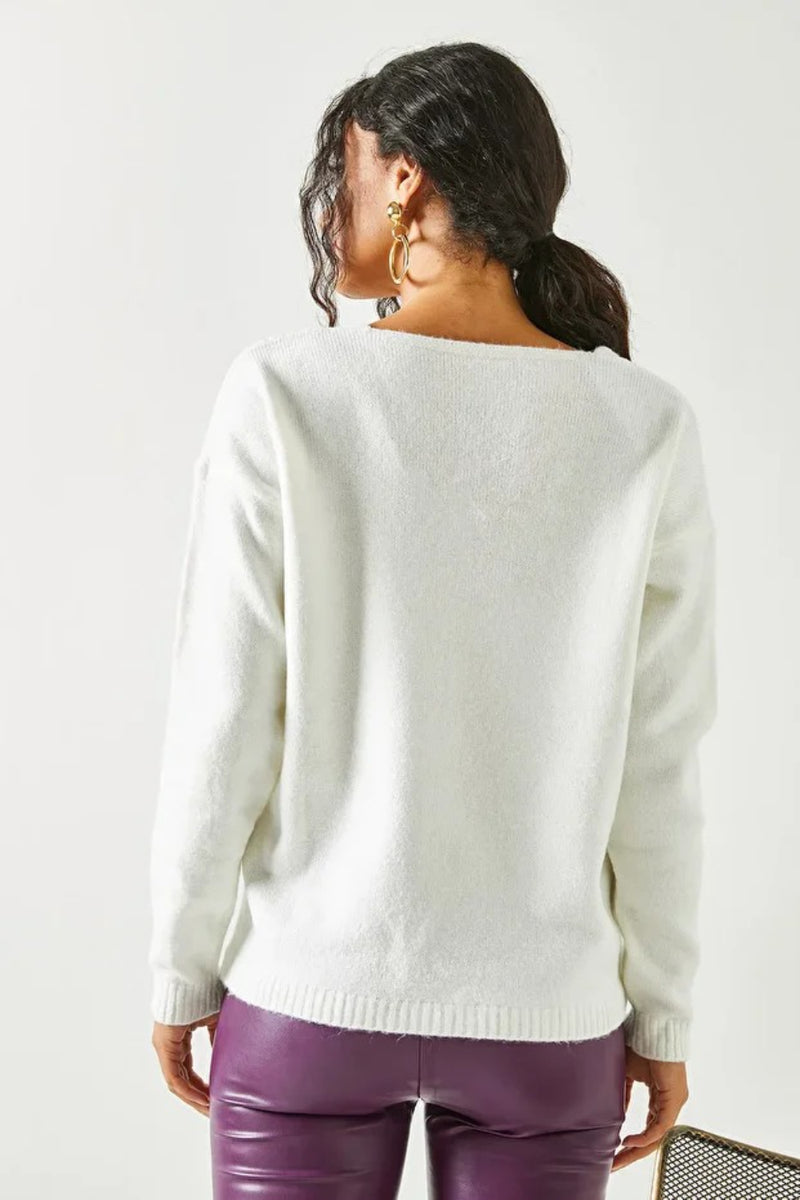 V-Neck Soft-Texture Knit Sweater