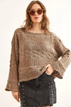 Mini Pom-Pom Openwork Cotton Knit Blouse