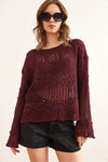 Mini Pom-Pom Openwork Cotton Knit Blouse