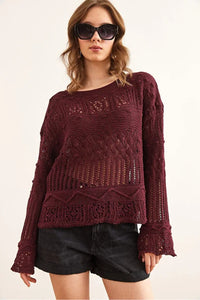 Mini Pom-Pom Openwork Cotton Knit Blouse