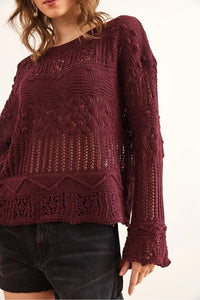 Mini Pom-Pom Openwork Cotton Knit Blouse