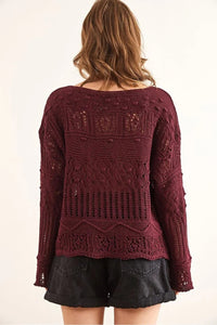 Mini Pom-Pom Openwork Cotton Knit Blouse