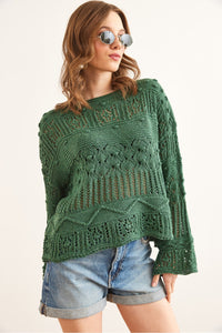 Mini Pom-Pom Openwork Cotton Knit Blouse